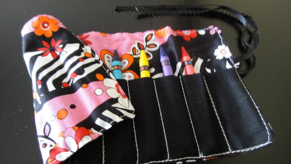 Funky Pink and Zebra Print Mini Crayon Keeper with 8 crayons, Perfect for Easter, Party Favors, Purse, Diaper bag, etc.